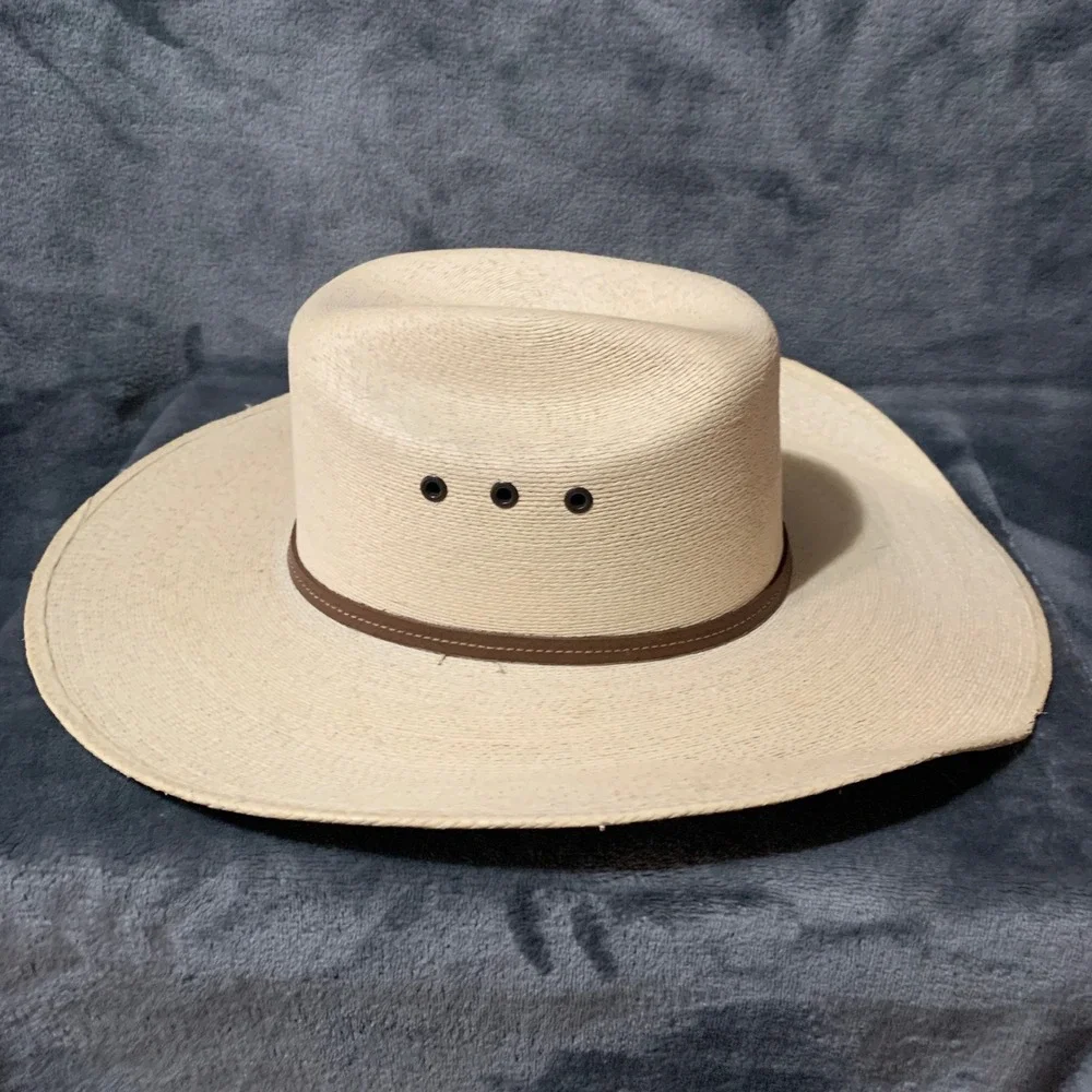 Atwood 7X Palm Leaf Straw Cowboy Hat Tan Long Oval Western 7 1/8 Made in Mexico